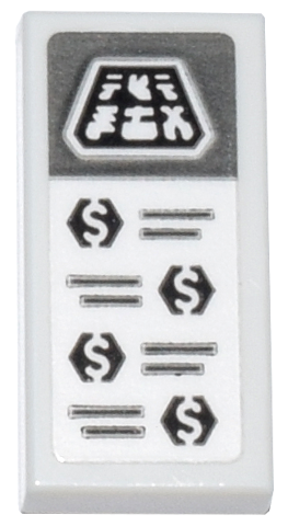 Lego Tile 1 x 2 with Store Price Sign with Black Ninjago Logogram 'NINPLA', Dollar Signs and Dark Bluish Gray Text Lines Pattern (Sticker) - Set 71837