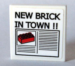 Lego Tile 2 x 2 with Newspaper 'NEW BRICK IN TOWN !!' Pattern (Sticker) - Set 10184