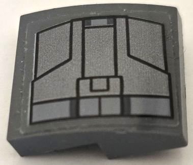 Lego Slope, Curved 2 x 2 x 2/3 with Dark Silver Armor Plates with Black Outline Pattern Model Left Side (Sticker) - Set 76190