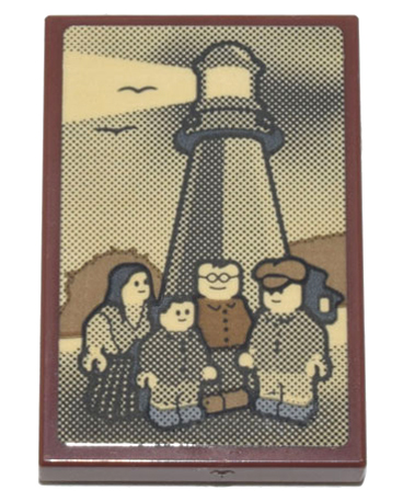 Lego Tile 2 x 3 with Sepia Picture of Family of 4 Minifigures and Lighthouse Pattern (Sticker) - Set 21335