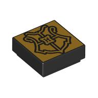 Lego Tile 1 x 1 with Gold Hogwarts Crest print / Black