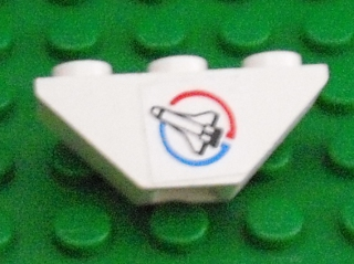 Lego Slope, Inverted 45 3 x 1 Double with Space Shuttle in Blue and Red Circle (Launch Command Logo) Pattern Left (Sticker) - Set 6336