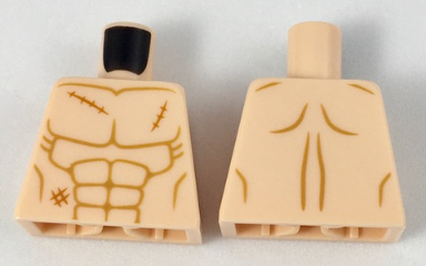 Lego Torso Bare Chest with Muscles Outline and 3 Scars Pattern / Light Nougat