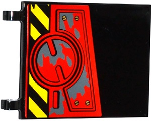 Lego Flag 6 x 5 with Black and Yellow Danger Stripes, Hatch with 4 Screws and Dark Bluish Gray Splatters Pattern Model Left Side (Sticker) - Set 70750