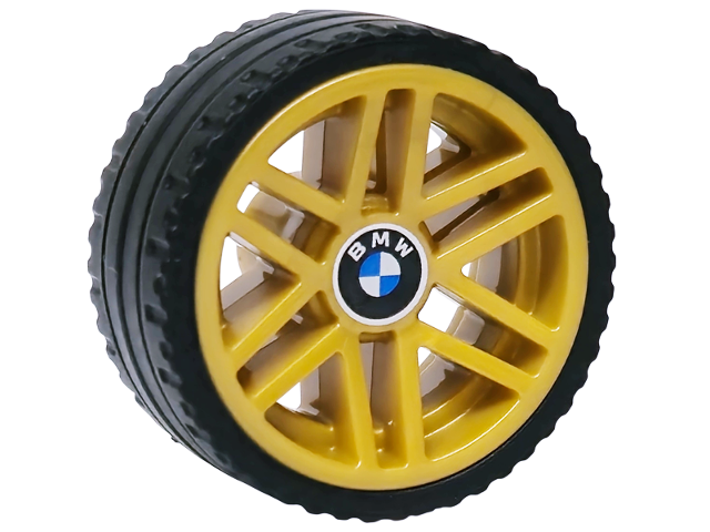 Lego Wheel 21mm D. x 11mm with 6 Double Spokes with BMW Logo Pattern with Black Tire 24 x 11 Straight Tread (5808pb01 / 5810)