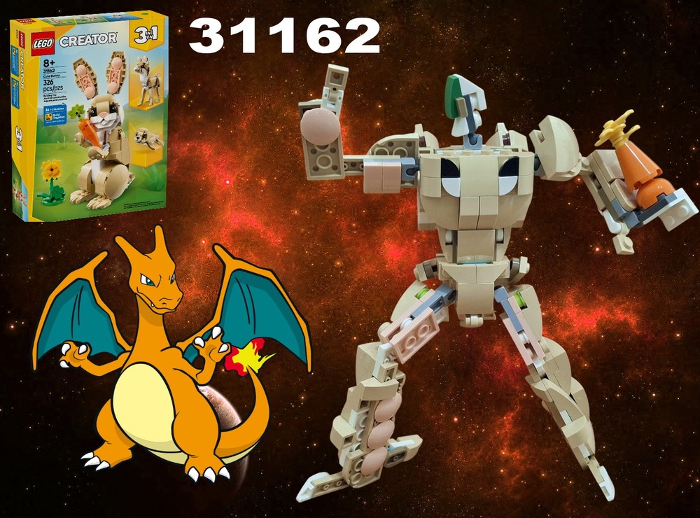 Lego Transformer Charizard Dragon using LEGO Creator 31162: Cute Bunny