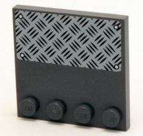 Lego Tile, Modified 4 x 4 with Studs on Edge with 4 White Rivets on Silver Tread Plate Pattern (Sticker) - Set 4204