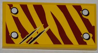 Lego Tile 2 x 4 with 4 Rivets and 2 Claw Scratch Marks on Dark Red Tiger Stripes Pattern Model Top Left Side (Sticker) - Set 5886