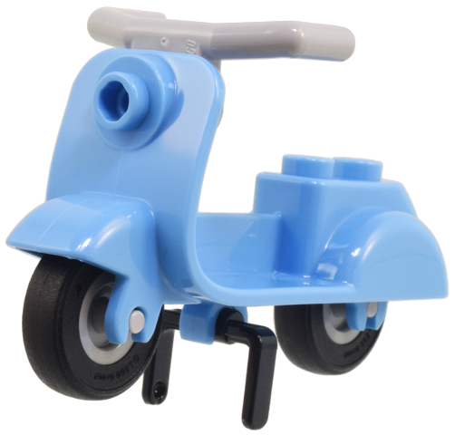 Lego Scooter with Black Stand, Light Bluish Gray Angular Handlebars, and Light Bluish Gray Wheels