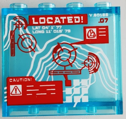 Lego Panel 1 x 4 x 3 with Side Supports - Hollow Studs with Red Crosshairs, 'LOCATED!' and 'CAUTION!' on White Map Pattern (Sticker) - Set 60188