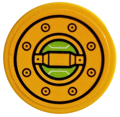 Lego Tile, Round 2 x 2 with Bottom Stud Holder with Filler Cap Pattern (Sticker) - Set 76059