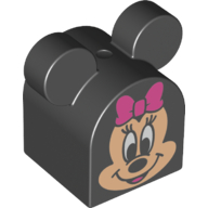 Lego Duplo Brick 2 x 2 x 2 Curved Top with Round Ears with Minnie Mouse Print
