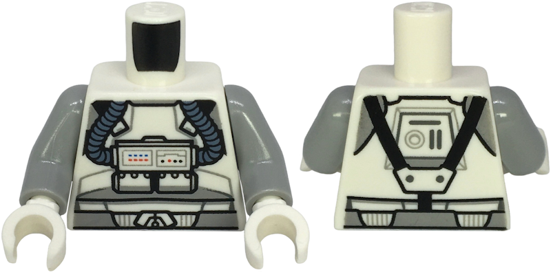 Lego Torso SW Clone Pilot with Sand Blue Hoses, Black Straps, Light Bluish Gray Shoulders and Belt Pattern / Light Bluish Gray Arms / White Hands