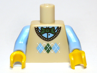 Lego Torso Knit Argyle Sweater Vest with Green Bow Tie Pattern / Bright Light Blue Arms / Yellow Hands