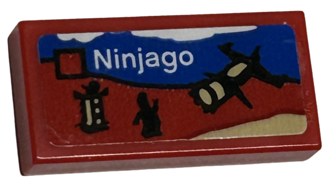 Lego Tile 1 x 2 with LEGO Ninjago Set Box Art, Black Ninja Minifigure Silhouette and Boulder Blaster Pattern (Sticker) - Sets 40528 / 40574