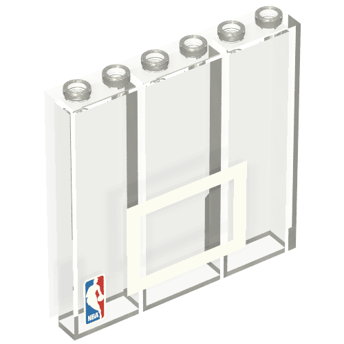 Lego Brick 1 x 6 x 5 with NBA Logo and Basketball Backboard Print / Trans-Clear