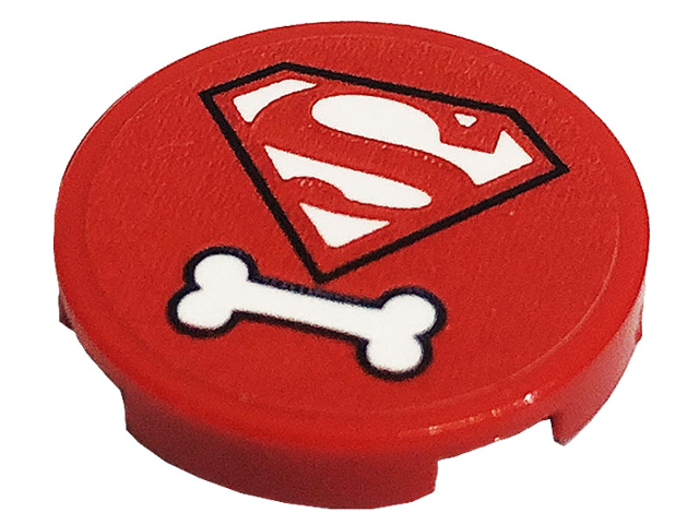 Lego Tile, Round 2 x 2 with Bottom Stud Holder with Superman 'S' Logo and White Dog Bone Pattern (Sticker) - Set 41233