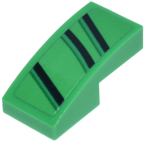 Lego Slope, Curved 2 x 1 x 2/3 with Black and Green Stripes Pattern Model Right Side (Sticker) - Set 77247