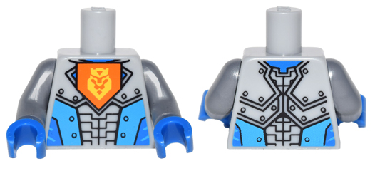 Lego Torso Nexo Knights Armor with Orange Emblem with Yellow Crowned Lion, Dark Azure Panels Pattern / Flat Silver Arms / Blue Hands