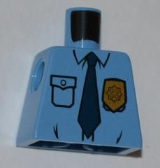 Lego Torso Police Shirt with Gold Badge, Dark Blue Tie and Wrinkles Pattern / Medium Blue