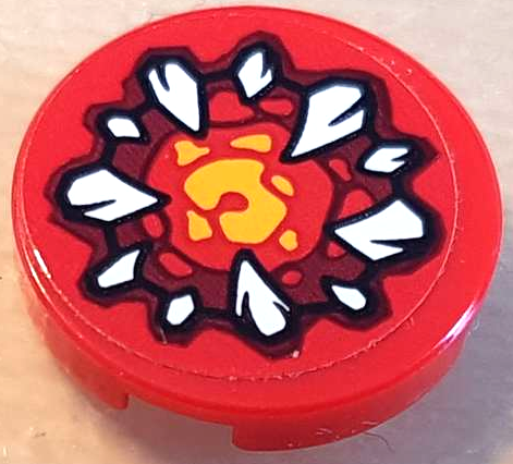 Lego Tile, Round 2 x 2 with Bottom Stud Holder with Dark Red and Bright Light Orange Maw with White Fangs Pattern (Sticker) - Set 70323