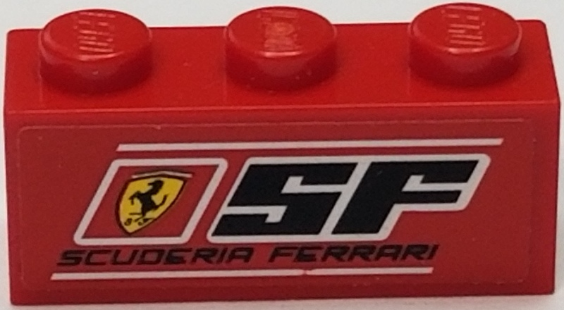 Lego Brick 1 x 3 with Ferrari Logo, 'SF', 'SCUDERIA FERRARI' and White Lines Pattern (Sticker) - Set 8185