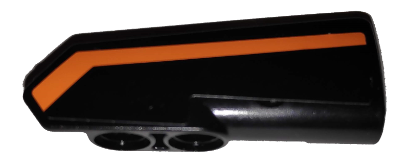 Lego Technic, Panel Fairing #21 Very Small Smooth, Side B with Orange Stripe on Black Background Pattern (Sticker) - Set 42038