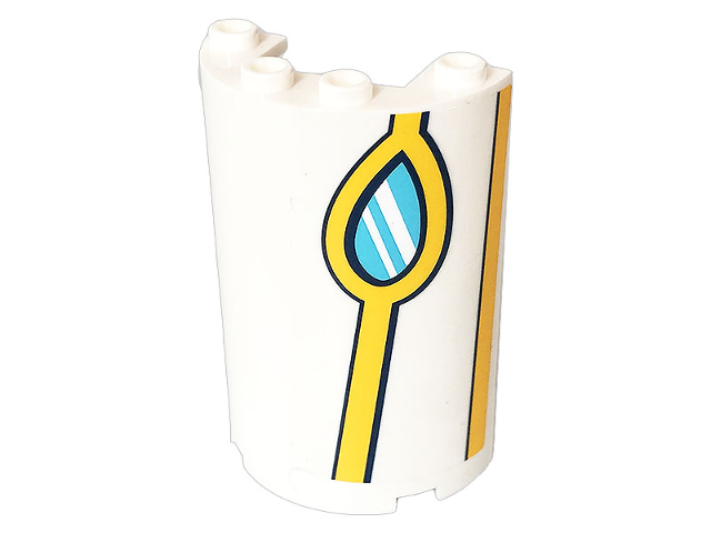 Lego Cylinder Half 2 x 4 x 5 with 1 x 2 Cutout with Bright Light Orange Stripes and Medium Azure Window Pattern Model Right Side (Sticker) - Set 41232