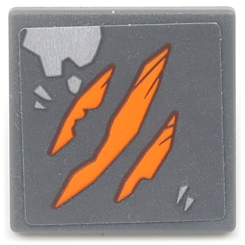 Lego Road Sign 2 x 2 Square with Open O Clip with 3 Orange Scratches and Small Metallic Silver Damage Pattern (Sticker) - Set 70655