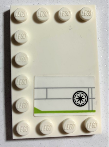 Lego Tile, Modified 4 x 6 with Studs on Edges with SW Galactic Republic Logo, Lime Stripe, Light Bluish Gray Lines Pattern Model Right Side (Sticker) - Set 75191 / White