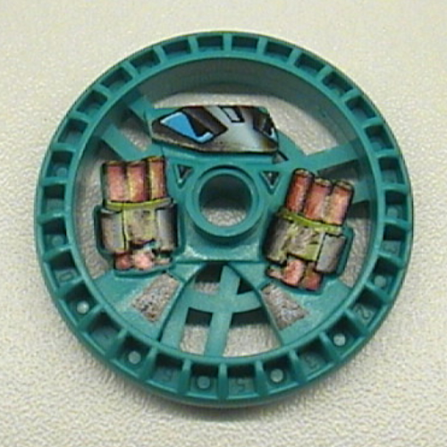 Lego Technic Disc 5 x 5 Notched, Dynamite Print / Dark Turquoise