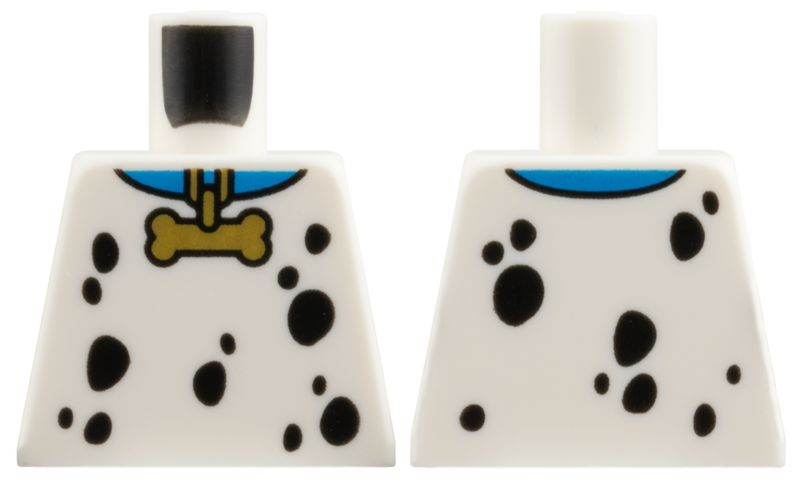 Lego Torso Blue Collar with Gold Bone Tag, Black Spots Pattern / White