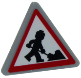 Lego Road Sign 2 x 2 Triangle with Clip with Minifigure Worker Shoveling and 1 Pile Pattern (Sticker) - Sets 40170 / 60152 / 60200 / Light Bluish Gray