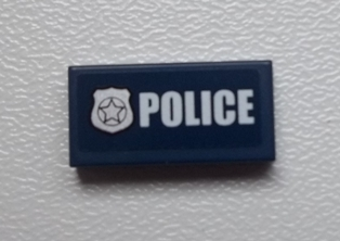 Lego Tile 1 x 2 with Police Silver Star Badge and White 'POLICE' on Dark Blue Background Pattern (Sticker) - Set 60007
