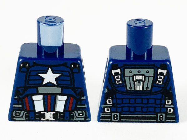 Lego Torso Armor, White and Silver Star, 2 White Pockets and 3 Dark Red Stripes Pattern / Dark Blue