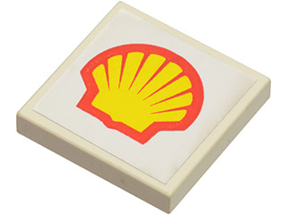 Lego Tile 2 x 2 with Shell Logo Pattern (Sticker) - Set 6378 / White