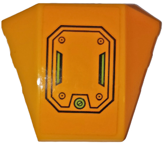 Lego Wedge 4 x 3 Triple Curved No Studs with Black Octagonal Hatch and Lime Screw and Vents Pattern (Sticker) - Set 76059 / Bright Light Orange