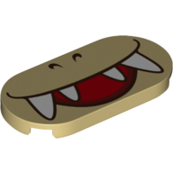 Lego Tile Round 2 x 4 with Mouth, Fangs Print / Tan