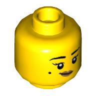 Lego Minifig Head Bird-Watcher / Lee, Eyelashes, Beauty Mark, Peach Lips, Open Mouth Smile / Closed Mouth Smirk Print / Yellow