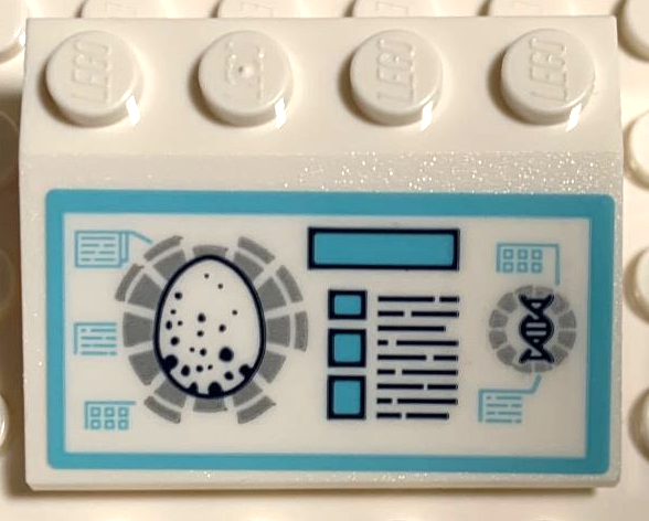 Lego Slope 33 3 x 4 with Screen with Dinosaur Egg, Buttons and DNA Double Helix Pattern (Sticker) - Set 75939