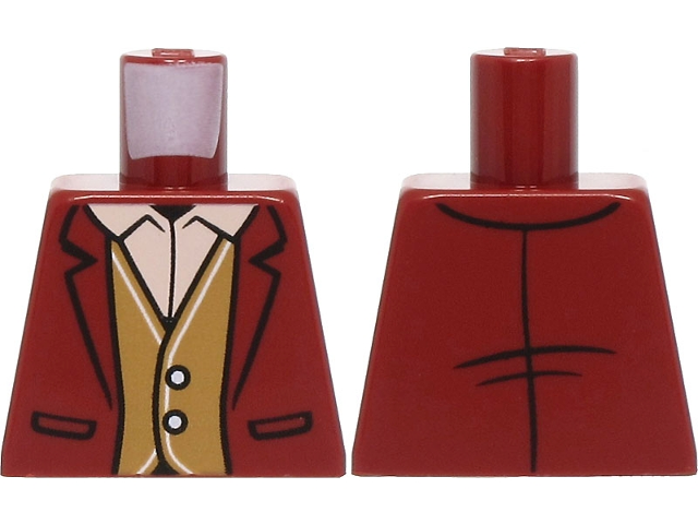 Lego Torso Suit Jacket over Medium Nougat Vest and Light Nougat Shirt Pattern / Dark Red