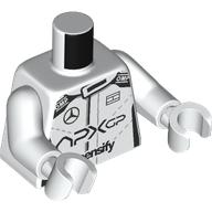 Lego Torso, Race Suit, Mercedes Logo, 'intensify', 'APXGP' Print, White Arms and Hands