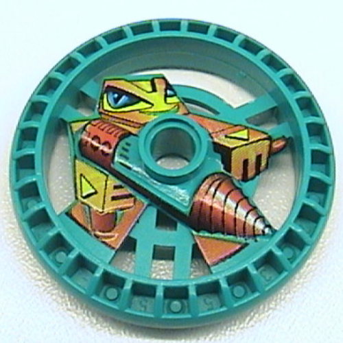Lego Technic Disc 5 x 5 Notched, Driller Print / Dark Turquoise