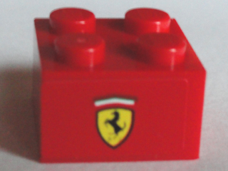 Lego Brick 2 x 2 with Ferrari Logo Pattern on Both Sides (Stickers) - Set 75913 / Red