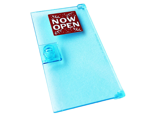 Lego Door 1 x 4 x 6 with Stud Handle with Confetti and 'NOW OPEN' on Red Background Pattern (Sticker) - Set 60233