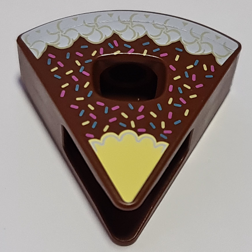 Lego Costume Triangle, Cake, White and Bright Light Yellow Frosting, Sprinkles Print / Reddish Brown