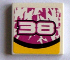 Lego Tile 2 x 2 with '38', Bottom Black and Yellow Curve Pattern (Sticker) - Set 8131
