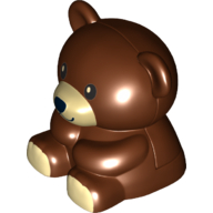 Lego Duplo Teddy Bear Sitting - Black Eyes with White Pupil - Black Nose and Mouth in Tan Muzzle Print - Tan Paws