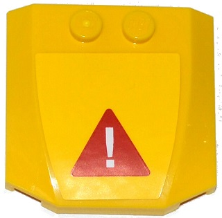 Lego Wedge 4 x 4 x 2/3 Triple Curved with White Exclamation Mark in Red Triangle Pattern (Sticker) - Set 70814 / Yellow