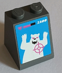Lego Slope 65 2 x 2 x 2 with Bottom Tube with '2800' and Dark Pink Crosshairs on White Angry Bear Pattern (Sticker) - Set 71016 / Dark Bluish Gray